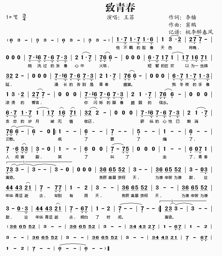 王菲《容易受伤的女人》简谱